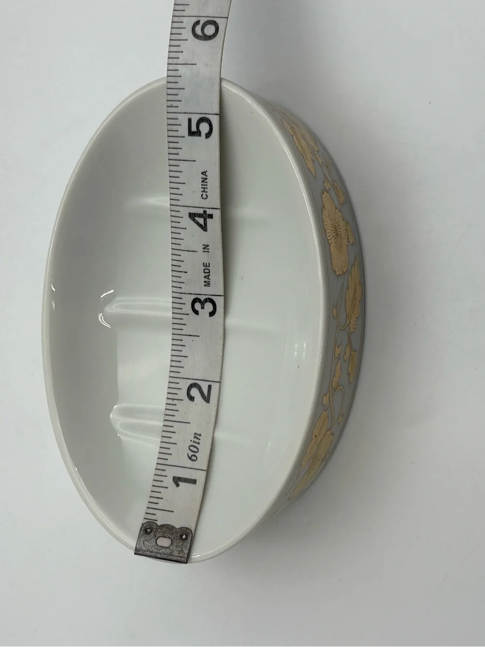 Vintage White Porcelain Soap Dish with Gold Floral Motif